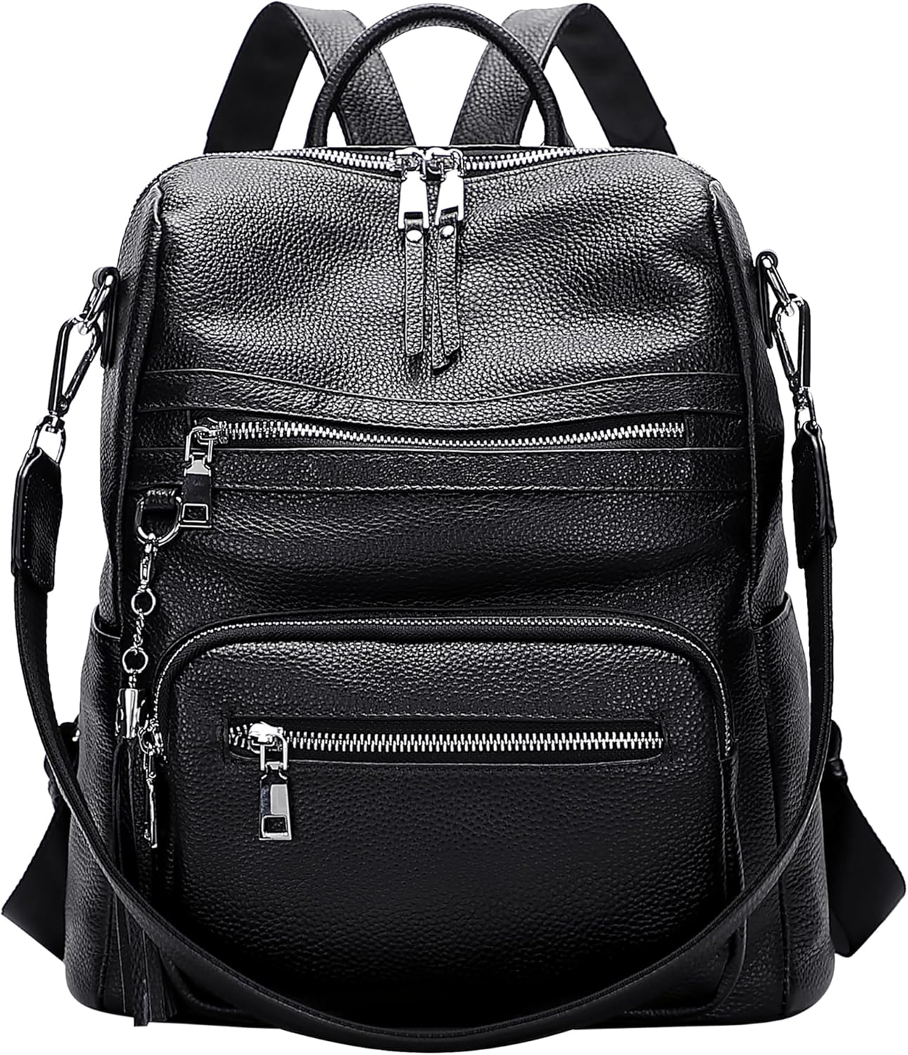 ALTOSY Genuine Leather Backpack Purse for Women Large Shoulder Bag With Laptop Compartment Multiple Pockets(S106 Black)