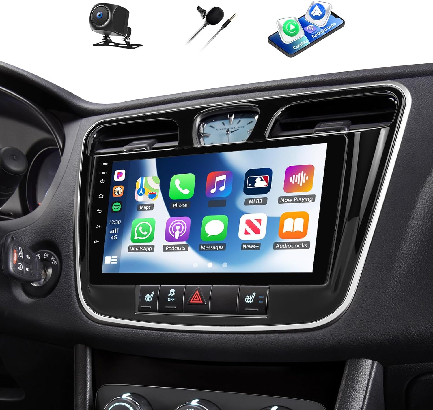 8Core 6G+128G Car Stereo for Chrysler 200 2011-2014 with Wireless Carplay Android Auto, 9 Inch IPS Touchscreen Car Player, 59UI Bluetooth 5.0 GPS WiFi FM/RDS DSP SWC Backup Camera