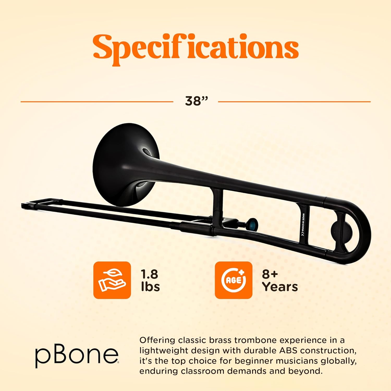 pBone Bb Plastic Trombone - Lightweight pInstruments Design with Ergonomic Grip - Includes Mouthpieces & Carrying Bag - Authentic Bb Sound for Students & Beginners - Durable ABS - Black