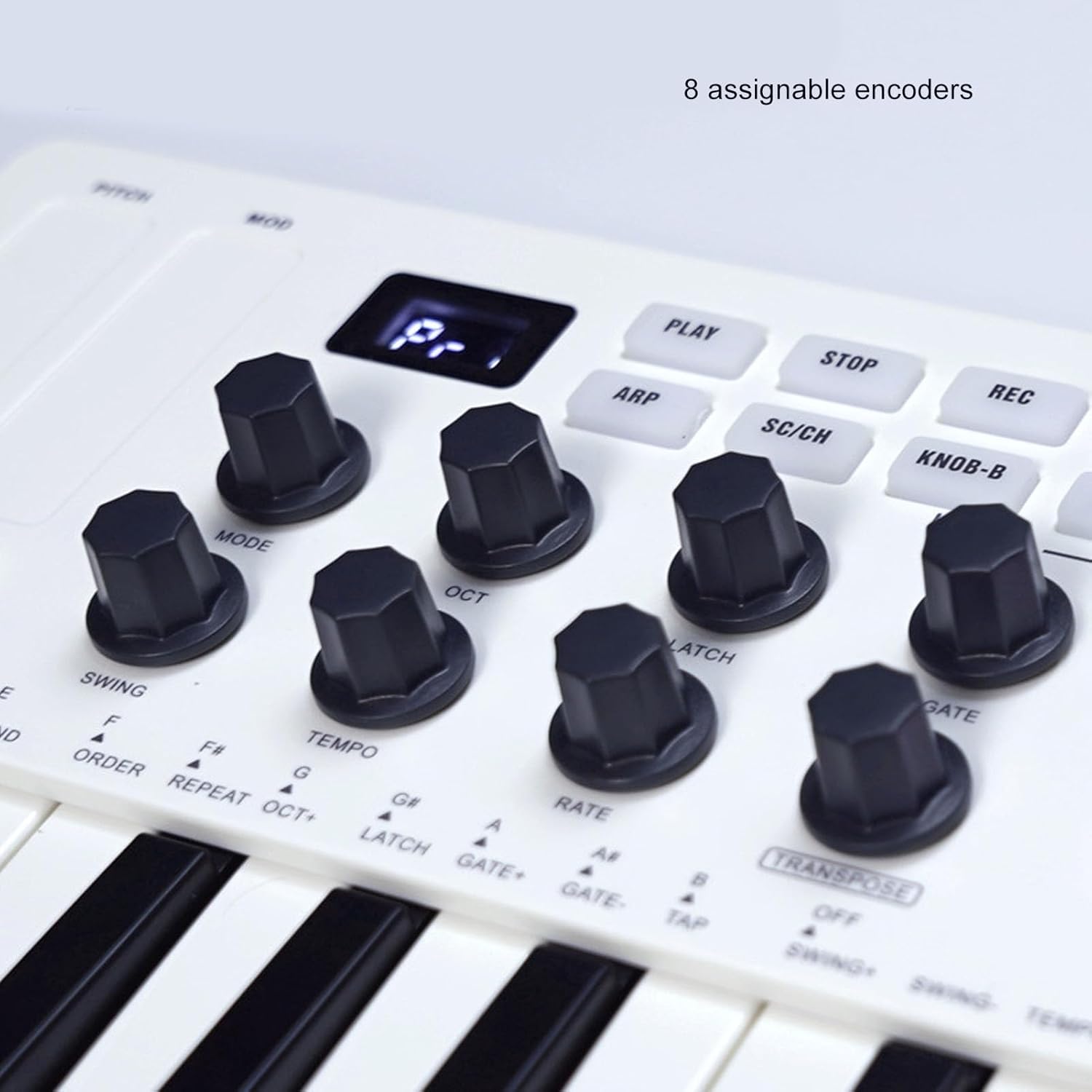 25 Key Force Sensitive MIDI Keyboard Controller, Portable and Wireles USB Keyboard with 8 Pads, 8 Knobs, for Studio Production, Compatible with Windows, OS X, iOS, Android