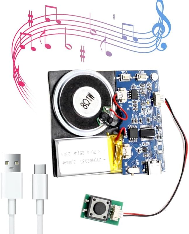 Sound Module, 16MB Push Button Activated Sound Module with Speaker,Type-C Cable Charging, 16Min Easy Sound Recording Chip for Personalized Greetings, DIY Projects, Holiday Crafts ect.(Blue-10Pack)