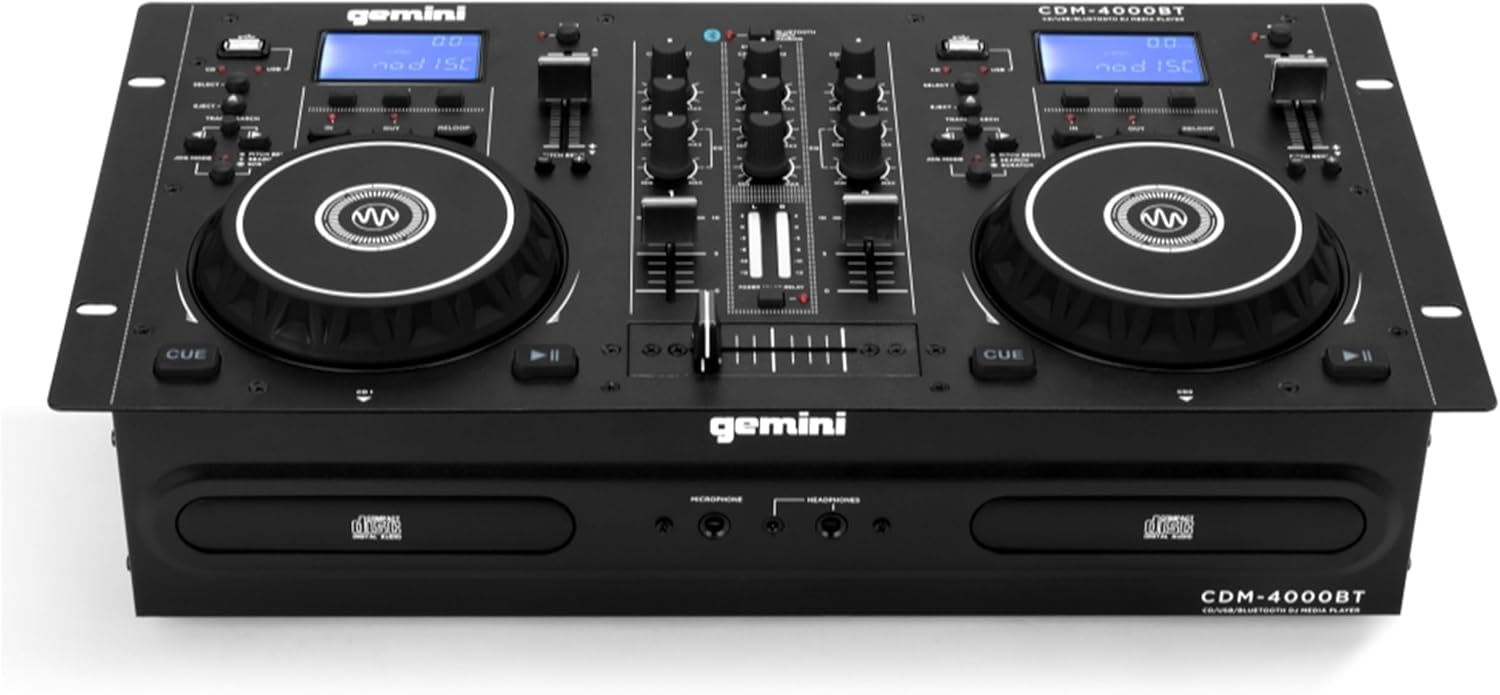 Gemini Sound CDM-4000BT: All-in-One DJ Standalone DJ CD Player & Mixer Combo with Bluetooth - Dual CD/USB for Home & Event Use, User-Friendly Controls with Jog Wheels and Pitch Control