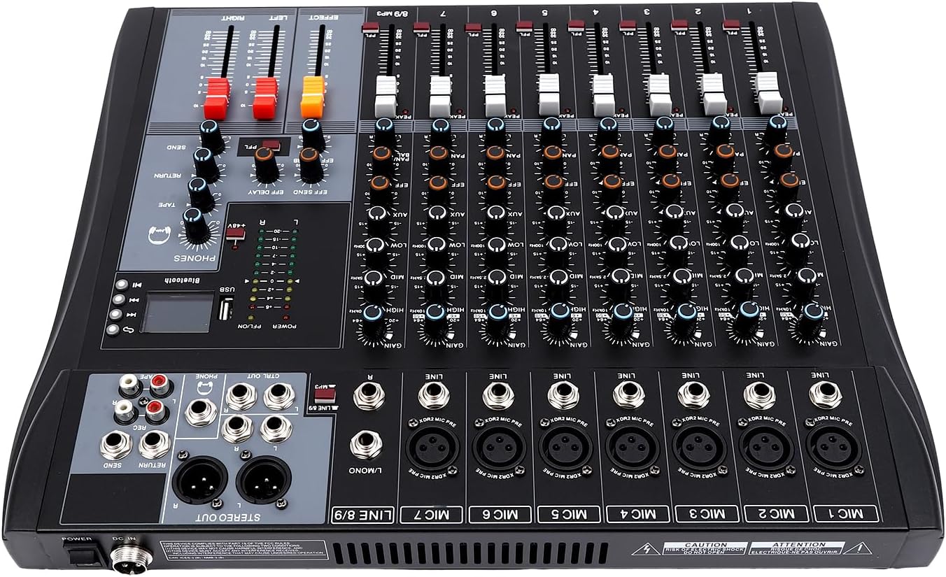 8 Channel Audio Interface Sound Board Mixing Console,DJ Console with Bluetooth USB, Sound Mixing Console and Audio Console for Karaoke Wedding Party Recording Broadcast