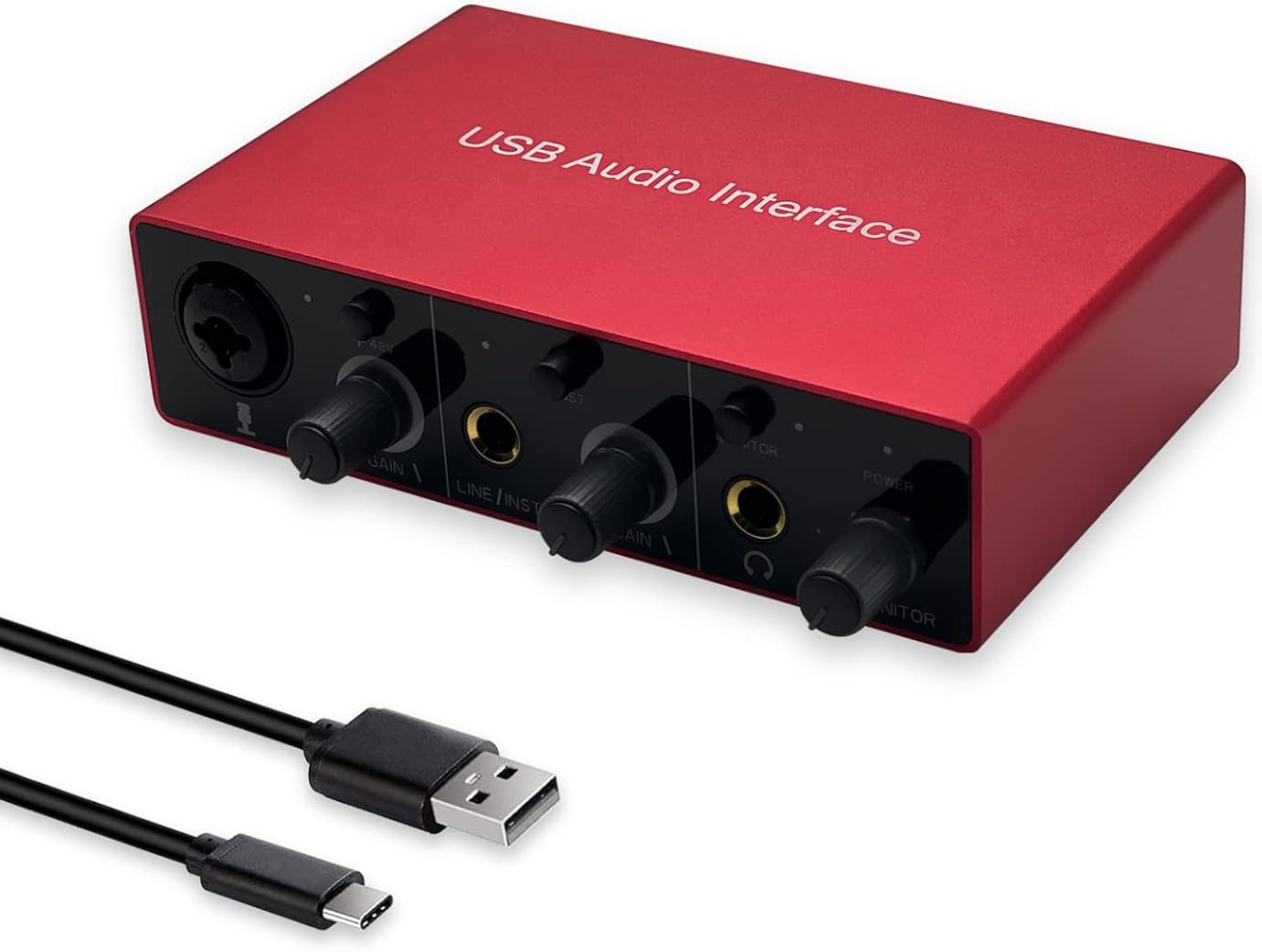 Audio Interface USB Audio Interface with Mic Preamplifier USB Audio Mixer Recorder with 48V Phantom Power, 24 Bit, Support Tablet, Computers and Other Equipment Recording （NO DAW Software included）
