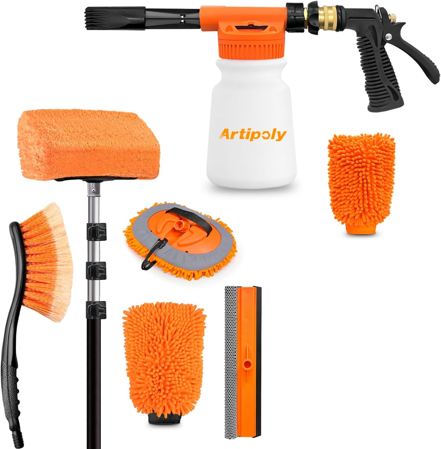 4-12ft Car Cleaning Kit + Car Wash Foam Gun