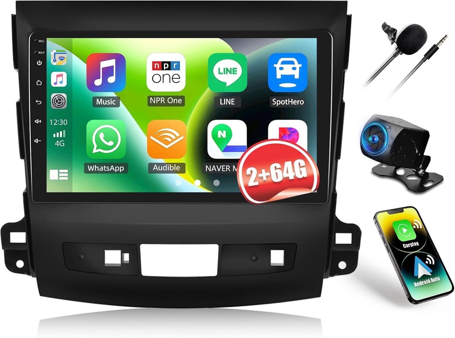 2+64G Car Stereo Radio for Mitsubishi Outlander 2006-2012 with Wireless Carplay Android Auto MirrorLink, Android 13 Head Unit, 9