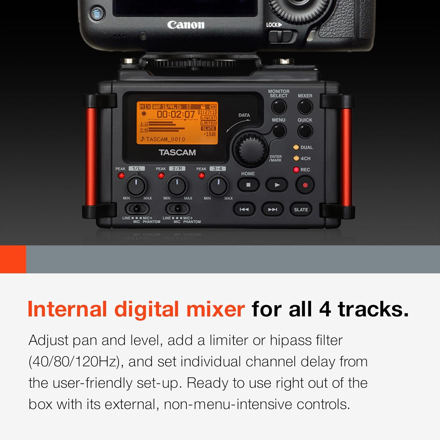 TASCAM 4-Channel Portable Audio Recorder for Videographers, 2 Combo XLR/TRS
