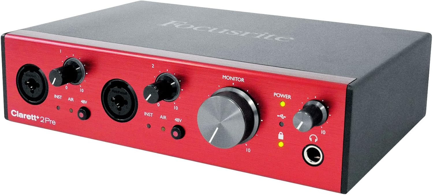 Audiosavings Bundle: Focusrite Clarett+ 2Pre USB-C Audio Recording Interface Bundle with (2) Rockville PRO-M50 SR Studio Headphones+(2) RCM SR Studio/Recording Condenser Microphone (4 Items)