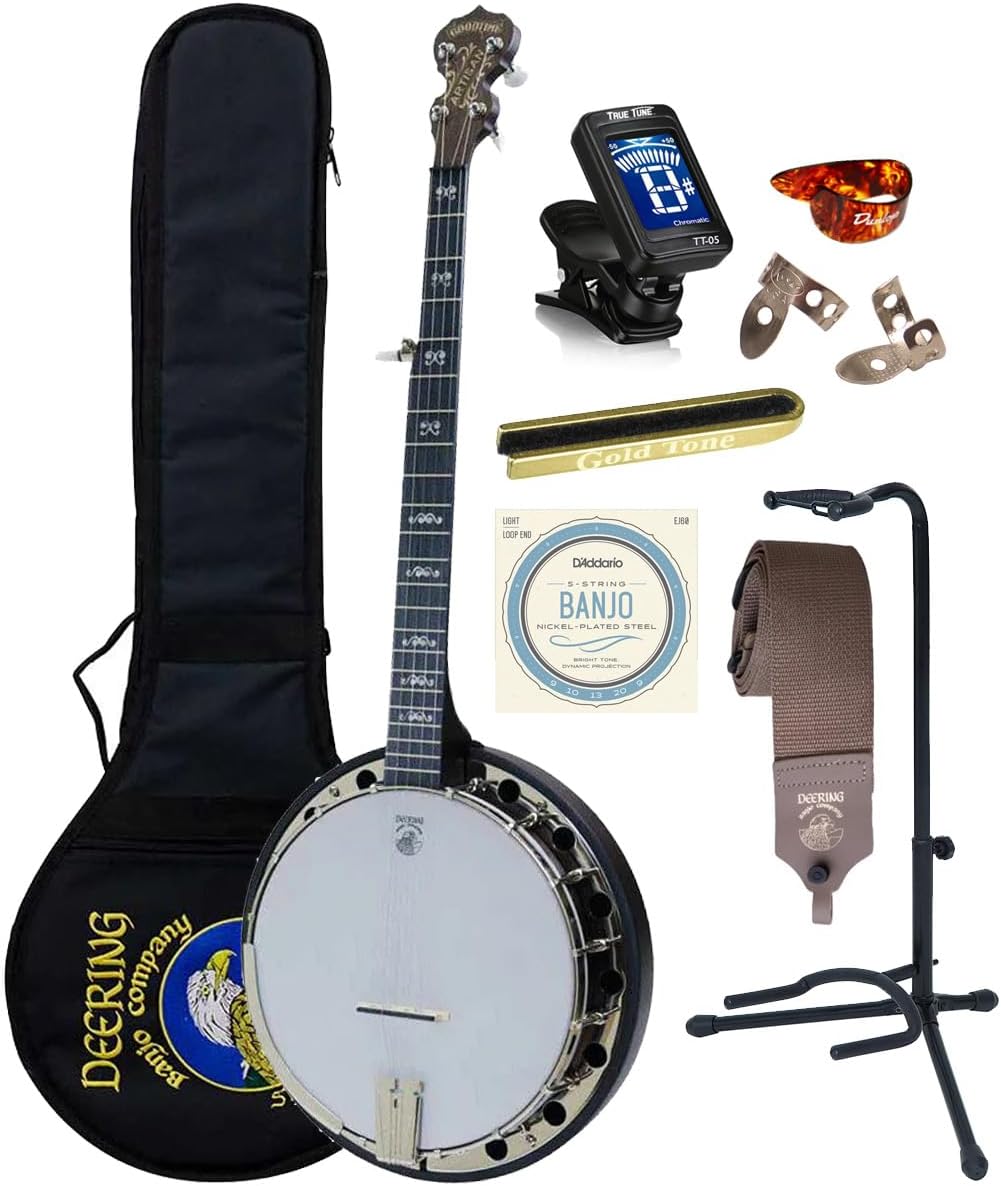Deering Artisan Goodtime 2 II 5-String Resonator Deluxe Bluegrass Banjo with Instrument Alley Bag, Tuner, Stand, Strap, Strings Bundle
