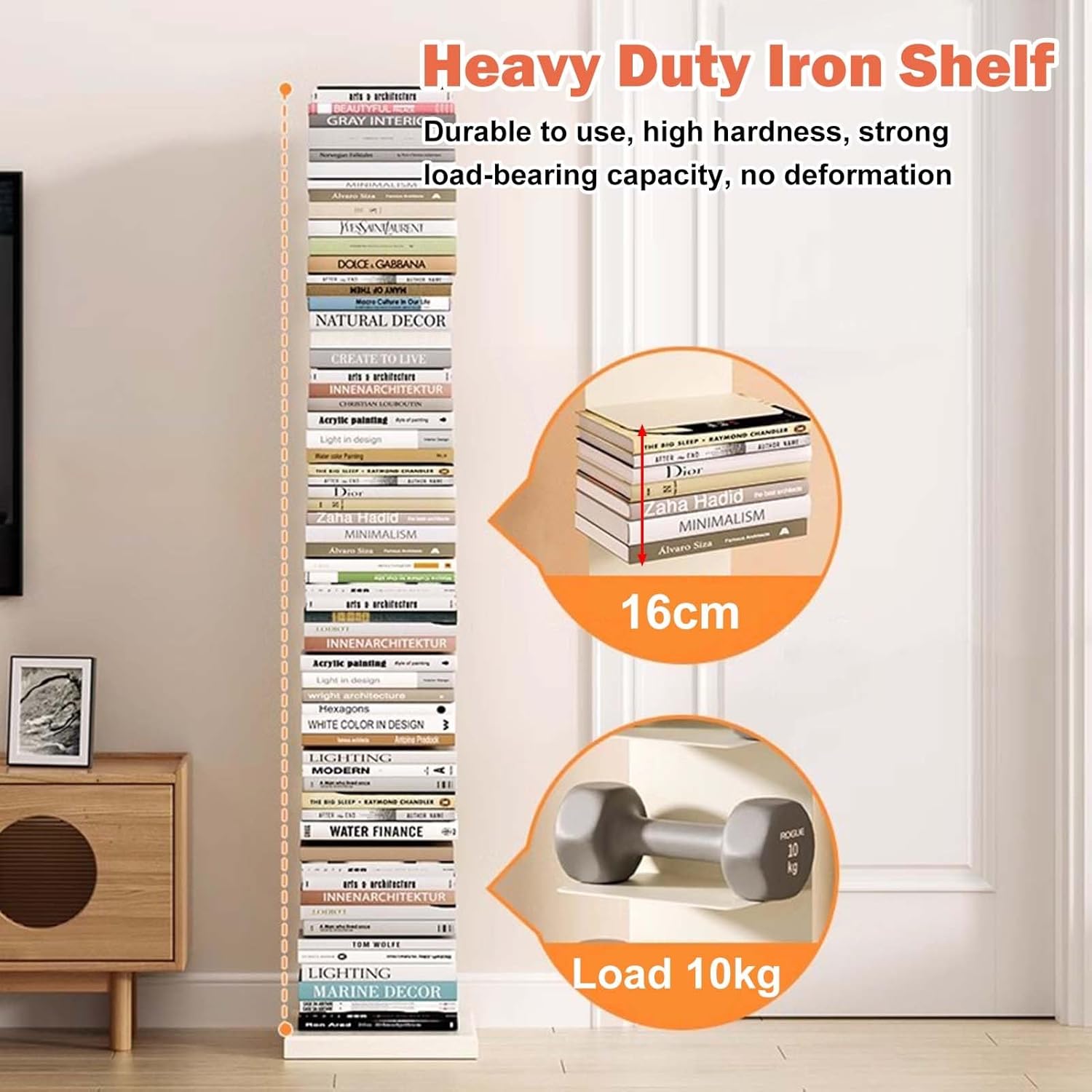 Invisible Floating Bookshelf, Metal Vertical Spine Book Tower for Bedroom/Living Room/Office, Open Storage Organizer Shelves Freestanding(White,6-Tier 107cm (42 1/8