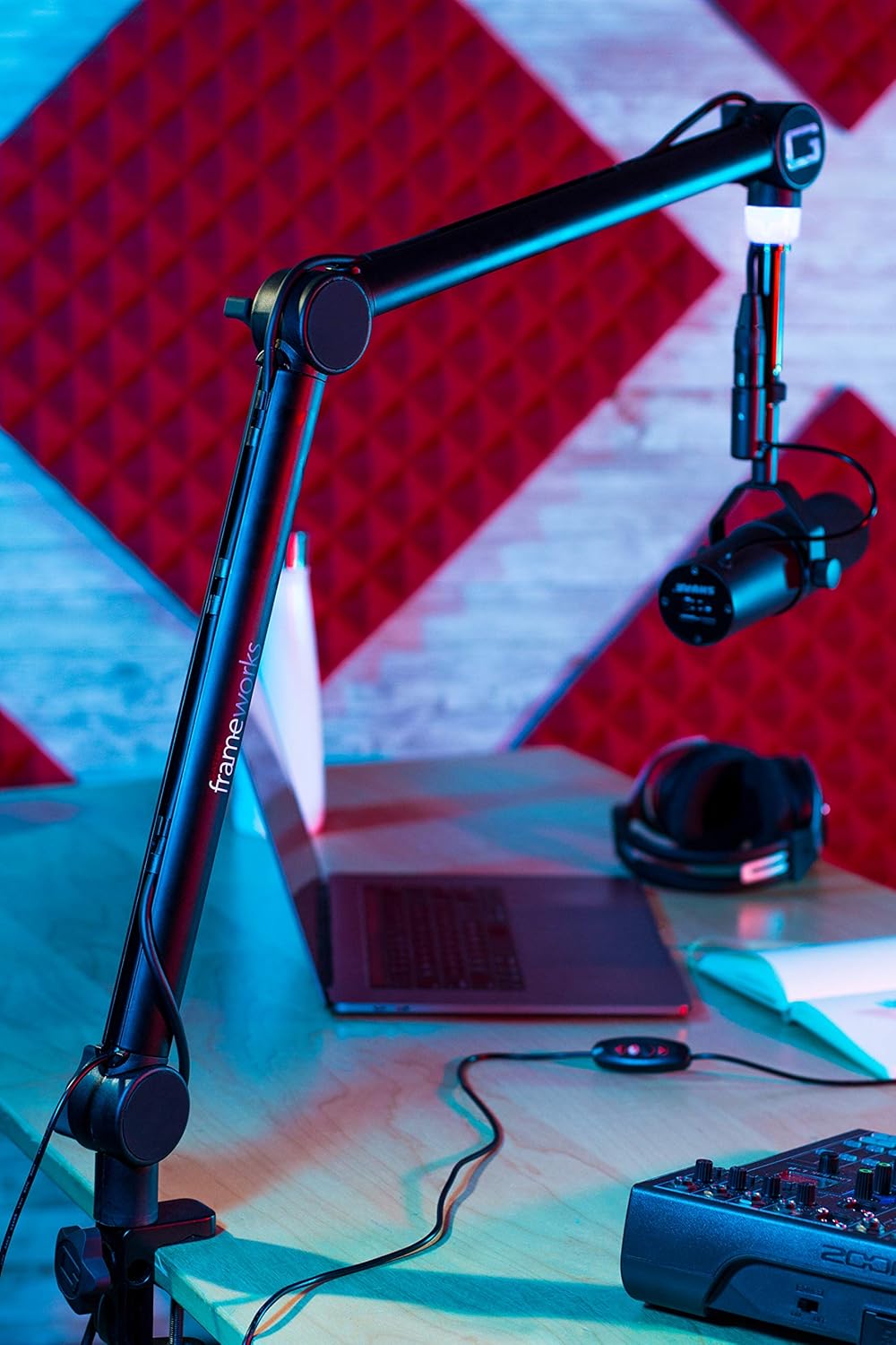 Gator Frameworks Professional Desktop Broadcast/Podcast Microphone Boom Stand with On-Air Indicator Light & OneOdio Wired Over Ear Headphones Hi-Res Studio Monitor & Mixing DJ Stereo Headsets - Black