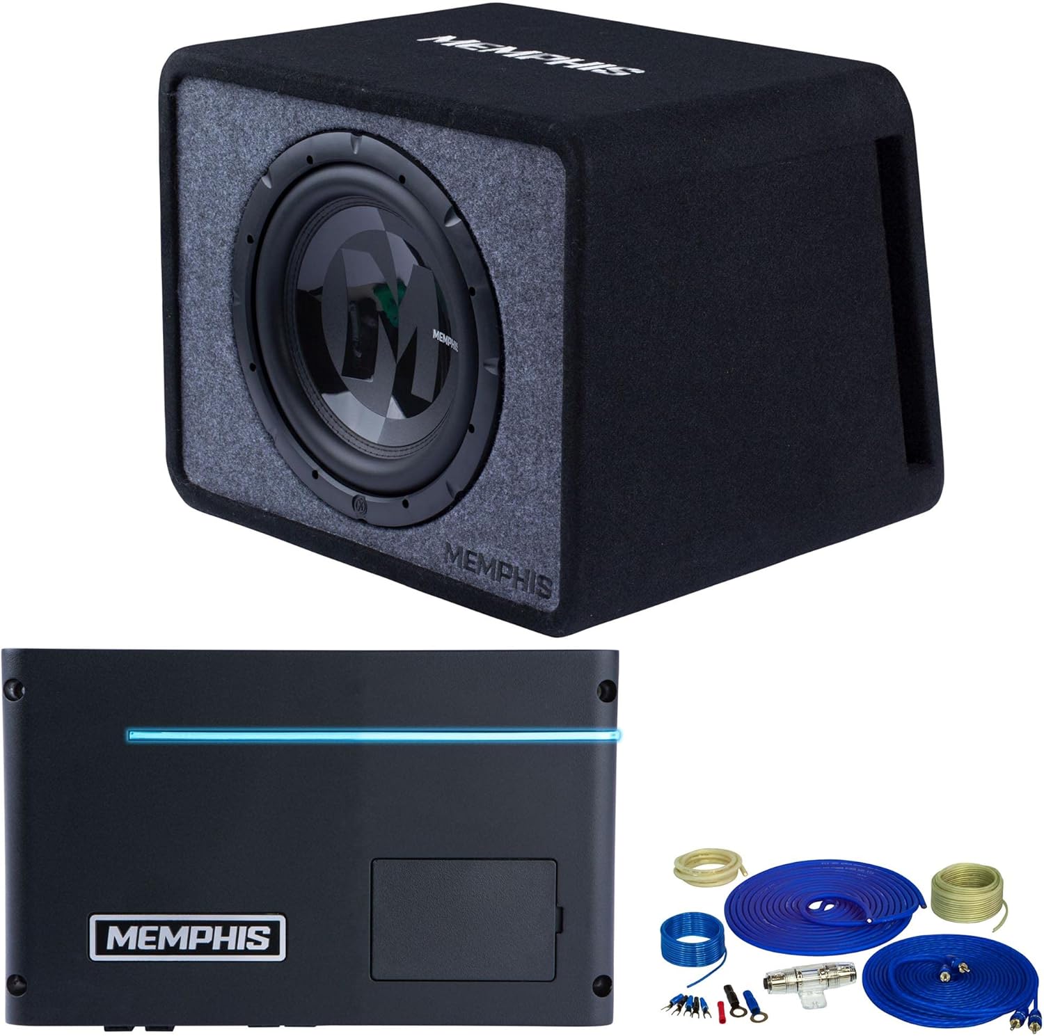 Memphis PRXE12S2 Single 12” Power Reference Series Loaded Enclosure with PRXA600.1 Power Reference Series Mono Subwoofer Amplifier and Amp Wiring Kit