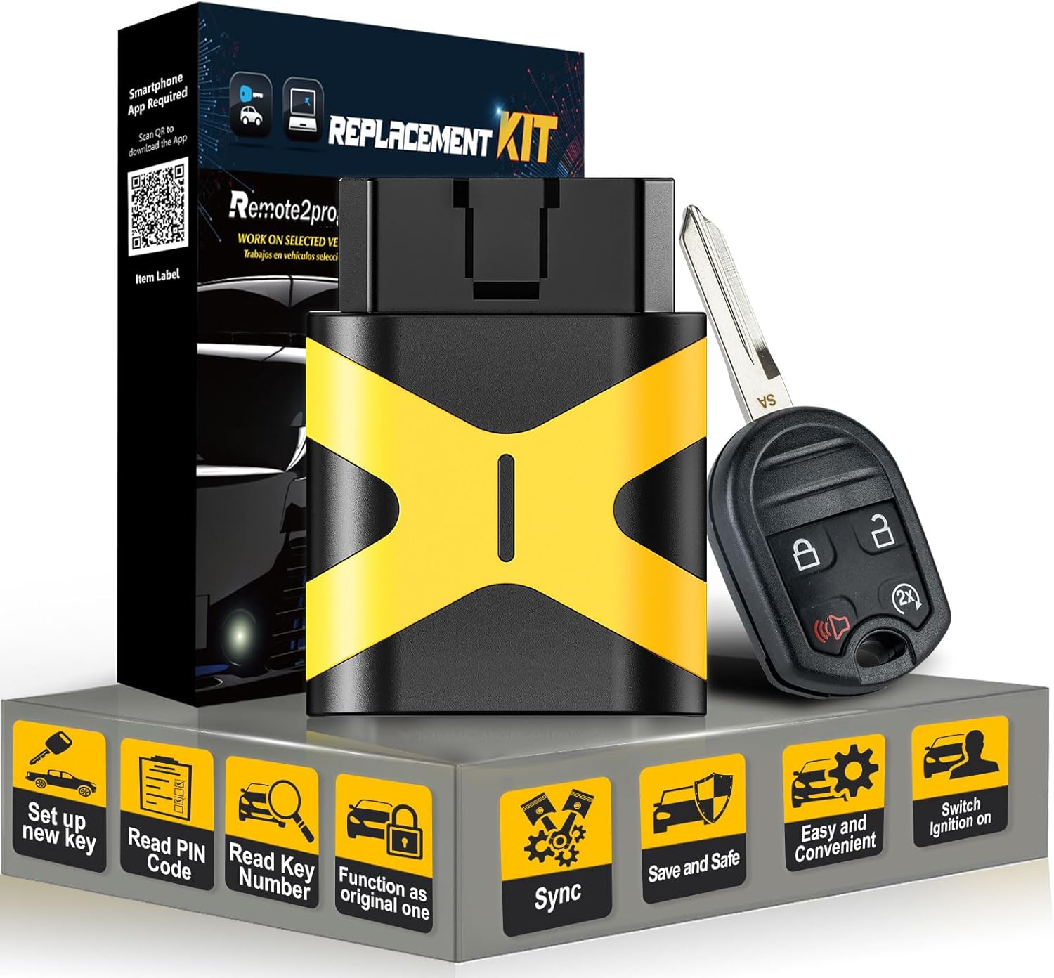 Car Key Fob Keyless Entry Self Programmable Remote Kit Replacement for 2005-2022 Ford F150 F250 F350 Super Duty F550 F650 (4BTN Blade Key/OUCD6000022)