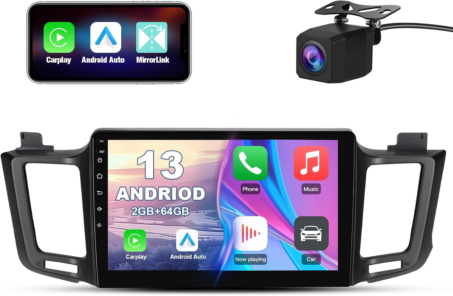 2G+64G Car Radio Stereo for Toyota RAV4 2013-2018 10.1Inch Android Head Unit Touchscreen with Wireless CarPlay Android Auto Bluetooth GPS Navigation with Rear Camera (B)