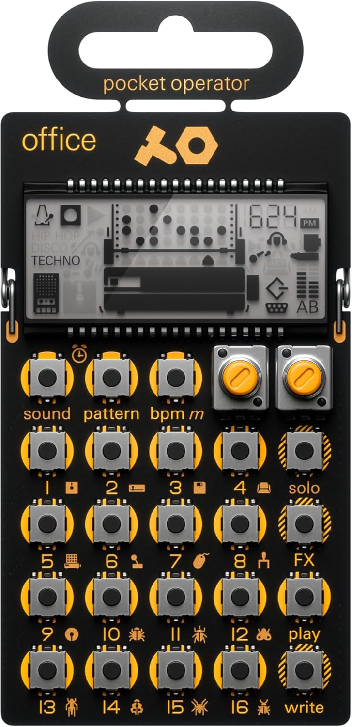 teenage engineering pocket operator PO-24 office, noise percussion drum machine and sequencer, with parameter locks, solo functionality and punch-in effects