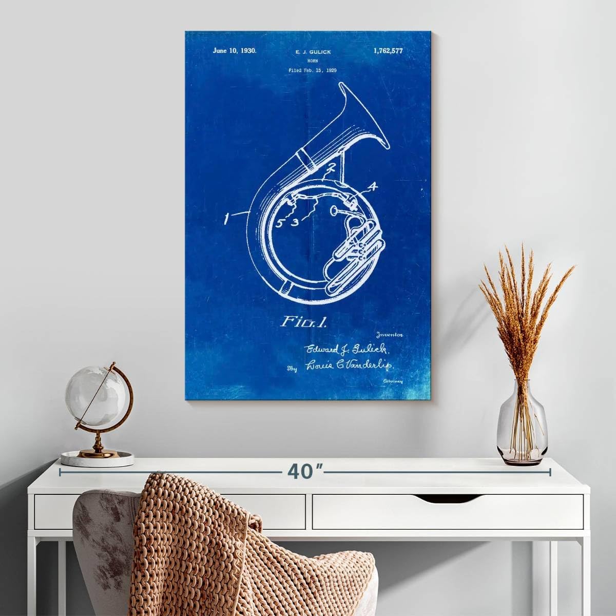 Elephant Stock - Faded Blueprint Sousaphone Patent Poster Wall Art - Vertical Canvas Wall Art - Hallway Wall Decor - Drawing Music Blueprints Canvas Art - Blue And White Decor by Cole Borders - 20