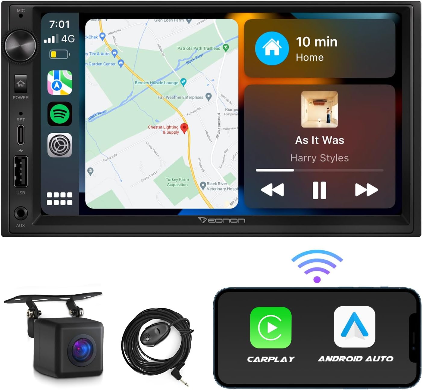 Eonon 7'' Double Din Car Stereo Wireless CarPlay & Wireless Android Auto Car Audio Receivers with AHD Backup Camera, Built in DSP, Bluetooth, MirrorLink, SWC, FM/AM, Fast Charge - X3