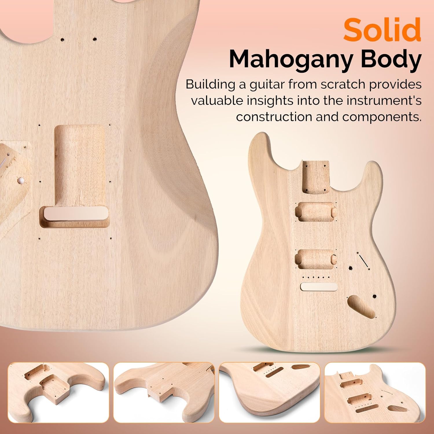 Glarry DIY Electric Guitar Kit, 6 Strings, Mahogany Wood Body, Maple Neck, Beginner, All Components Included, Build Your Own Guitar (GST)