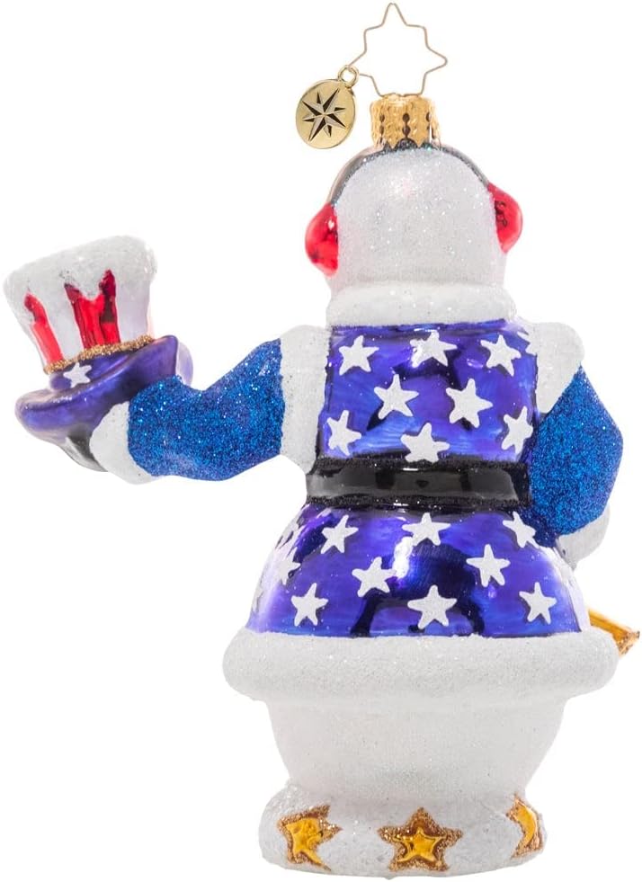 Christopher Radko Hand-Crafted European Glass Christmas Decorative Ornament, Star Spangled Snowman