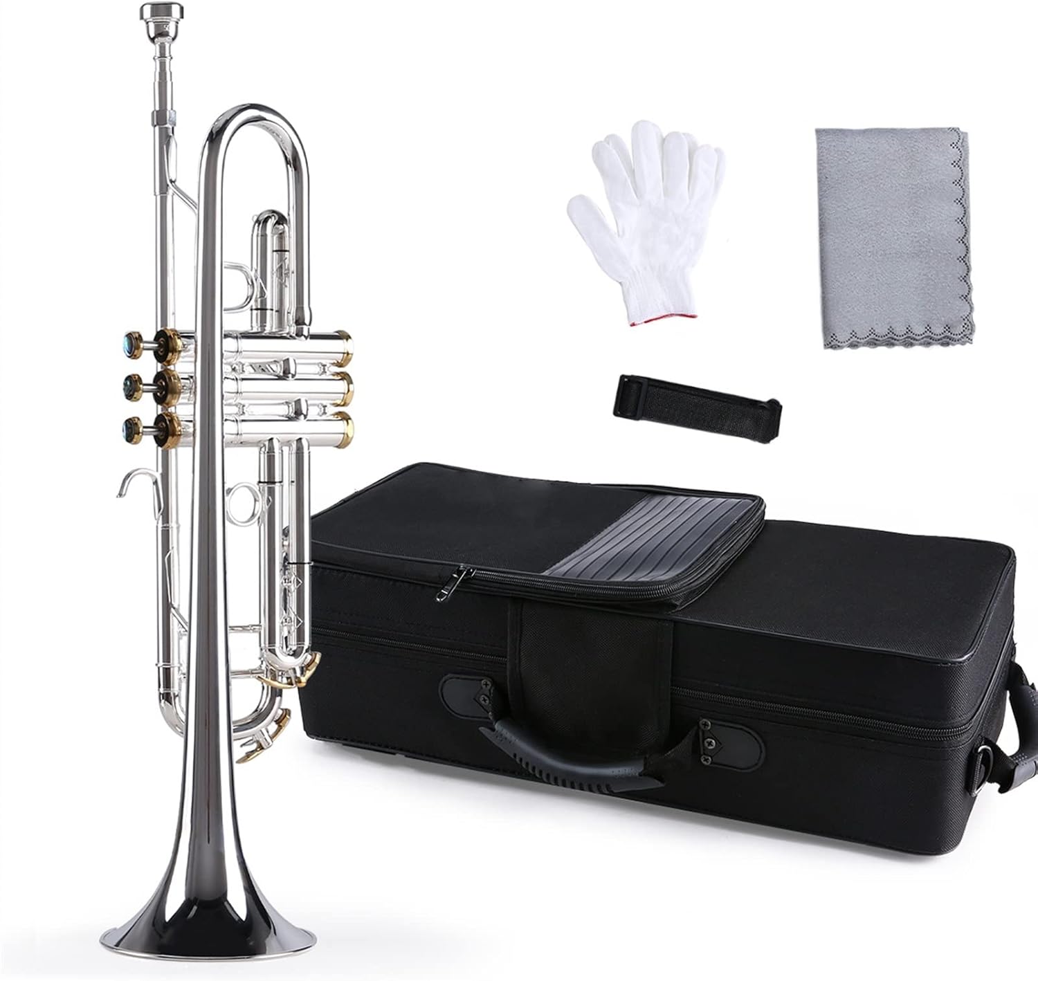 TSTS Prefessional Bb Trumpet Brass Material Silver-Plated Surface Beautiful Buttons Wind Instrument with 5C Mouthpiece Professional Trumpet