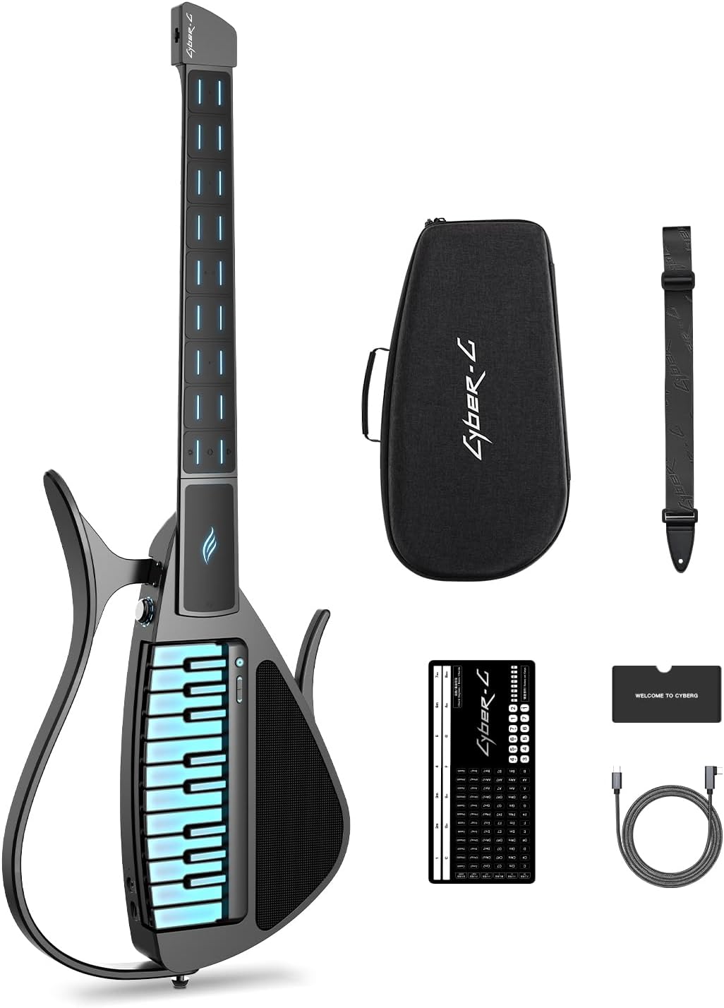 Enya CYBER-G Stringless Smart Guitar, Foldable Travel Backing Guitarra, Built-in Drum Machine & Bassline, 20 instrument Sounds for One-Man Band, App Interactive Chord Sheets For Adults & Teens(Black)