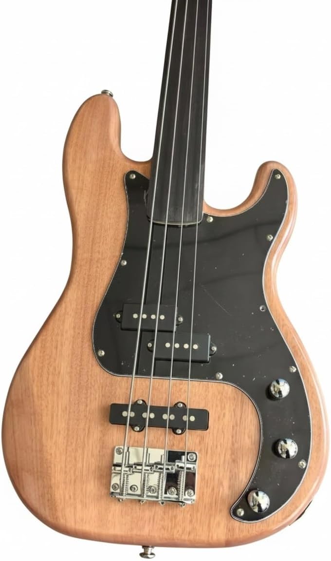 Electric Bass Guitar Natural Solid Mahogany Body PJ Pickups Fretless & Fretted Options(Fretless)