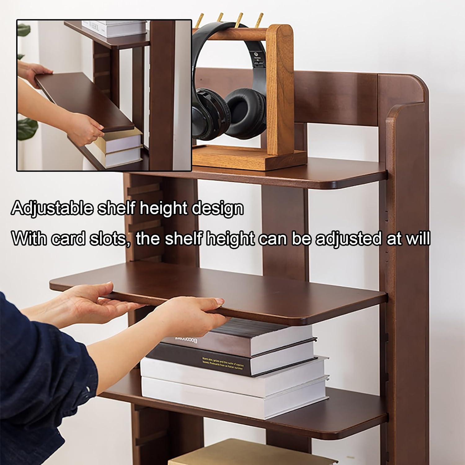 Vertical Bookshelf, Bamboo Narrow Spine Bookcase, Corner Standing Shelf, Height Adjustable Storage Shelf for Living Room, Office, Study Room, Bedroom(126.5 * 55.5cm/49.8 * 21.8in)