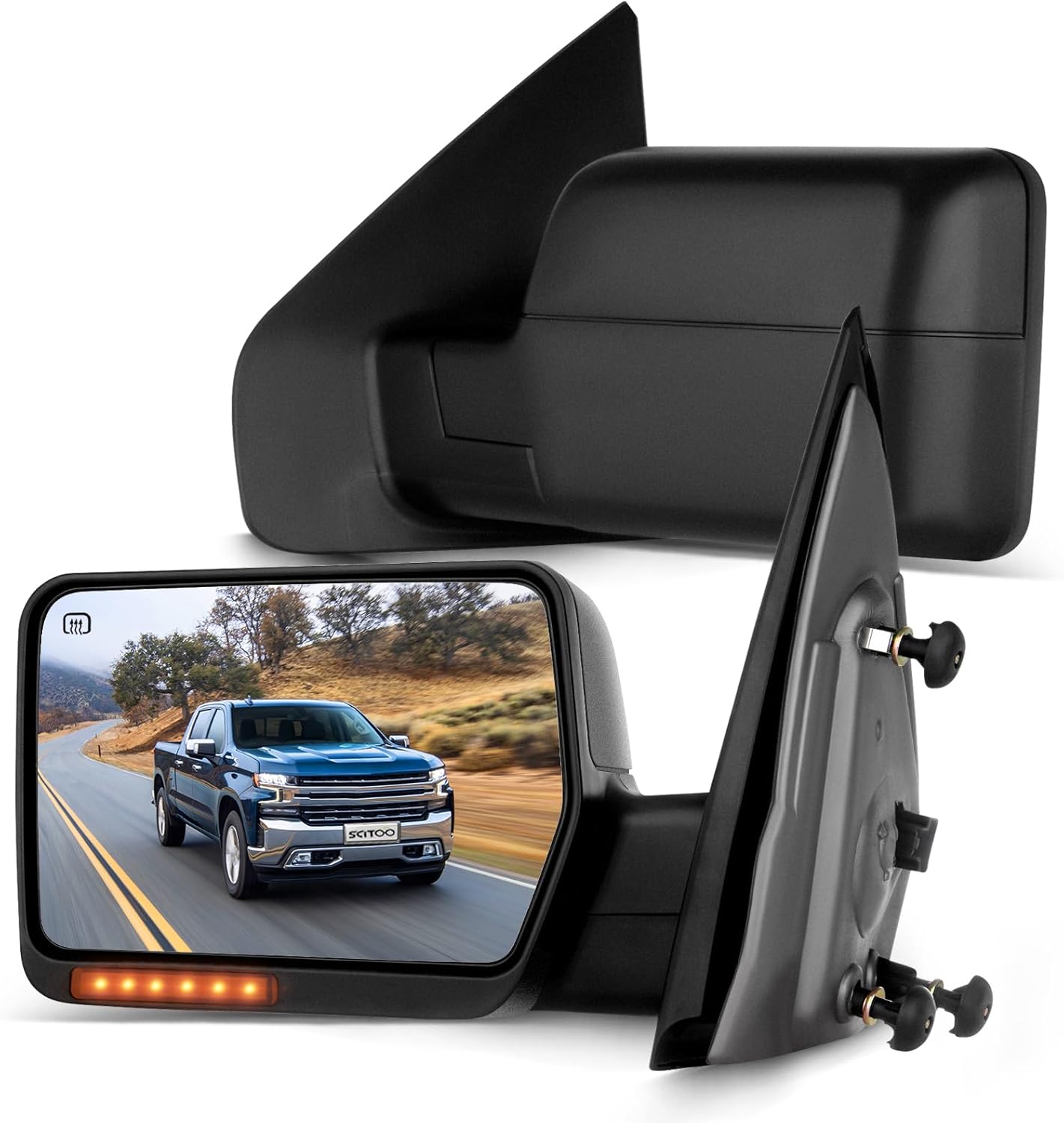 SCITOO Towing Mirror Tow Mirror fit For 2004-2006 For Ford For F-150 Rear View Mirror Automotive Exterior Mirrors with Power Heated Front LED Turn Signal Light (Pair)