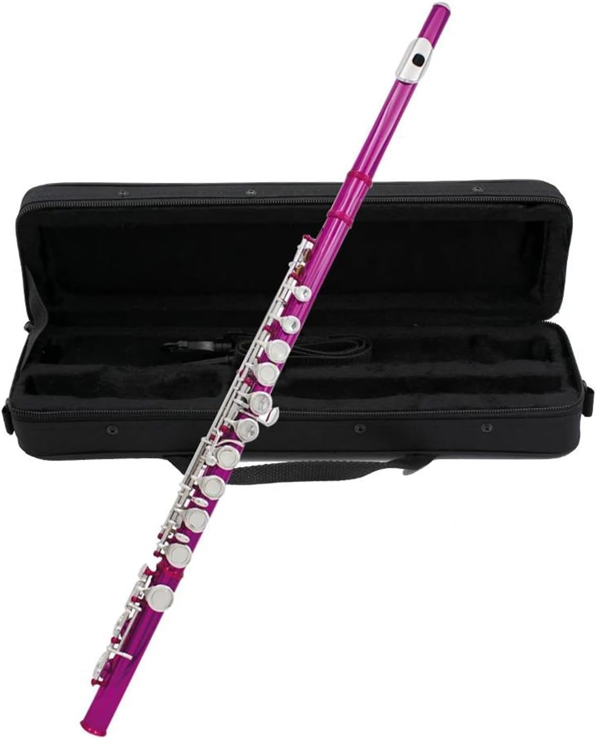 16 Close Holes C Key Flute Silver Plated Flute With E Key Woodwind Instrument Beginner (Color : Pink)
