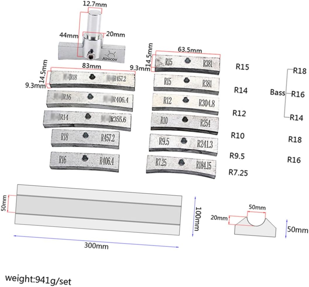 13pcs Guitar Fret Press Caul Insert for Luthier Tool Metal Press Caul Bass Guitar Setup Kit