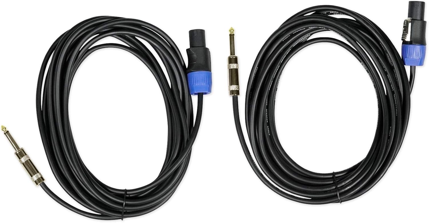 Rockville SPGN158 Bundle: (2) 15-in Passive 1600W Peak / 400W RMS 8-Ohm DJ PA Speakers, Pair Tripod Stands with Carry Bag + (2) 20 ft 1/4-Speakon Cables, 5-Items