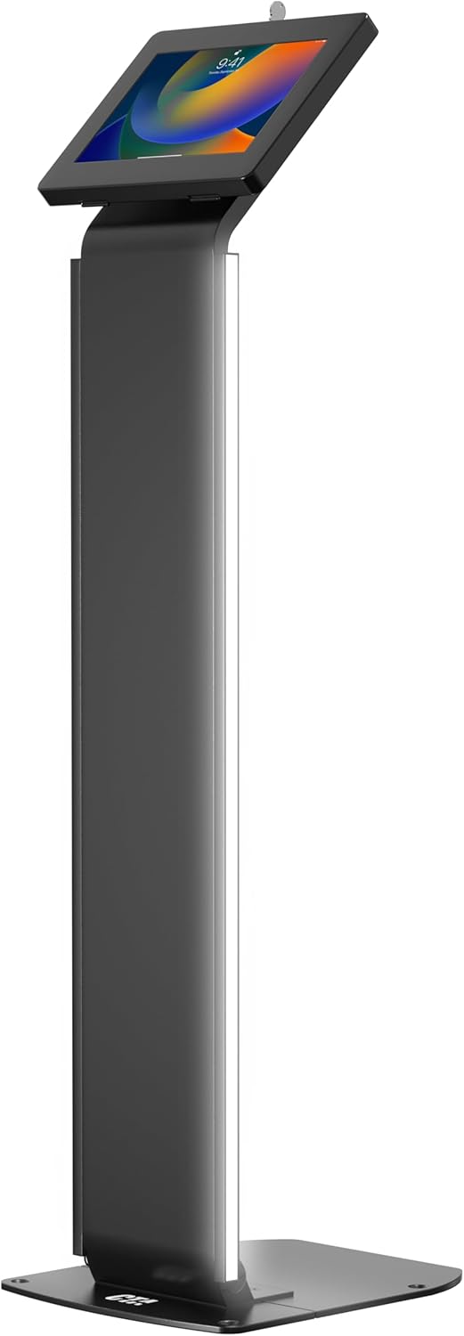 Kiosk Floor Stand with Led Lights - CTA Locking Kiosk Stand W/Led Lights Add On - for iPad 11 (A16) - Pro 11-inch M4 - Air 11-inch M3- iPad 10th Gen - Galaxy Tab & More Tablet - Black (PAD-LEDPARAF)