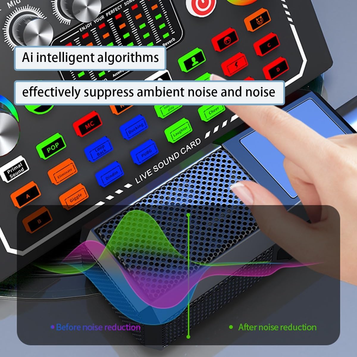 Music Studio Equipment for 2, Podcast Equipment Bundle with Condenser Microphone, One Click Intelligent Noise Reduction, High Medium and Low Tone Adjustment, for Recording, Singing and Gaming(Gold)