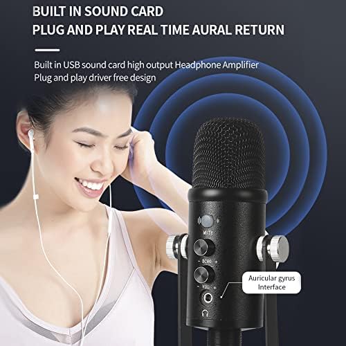 USB Condenser Microphone Compatible with PC/iPhone/Android,Computer Mic with Noise Cancelling & Reverb, Studio Microphone for Voice and Music Recording,Podcasting,Streaming,Gaming