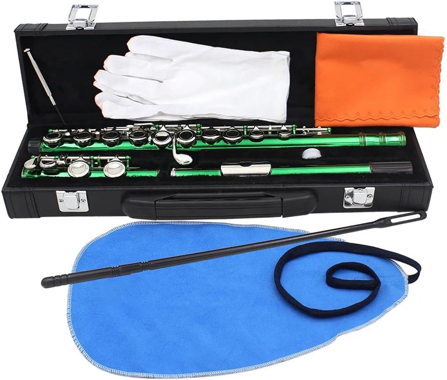 Green 16 Holes C Tone Flute With E Key Woodwind Instrument Cupronickel Flute With Padded Bag Music Accessories