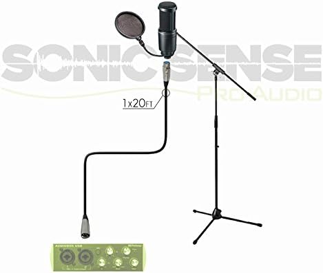 Audio Technica AT2020 with Mic Stand, Pop filter and Cable - Vocal Recording Bundle