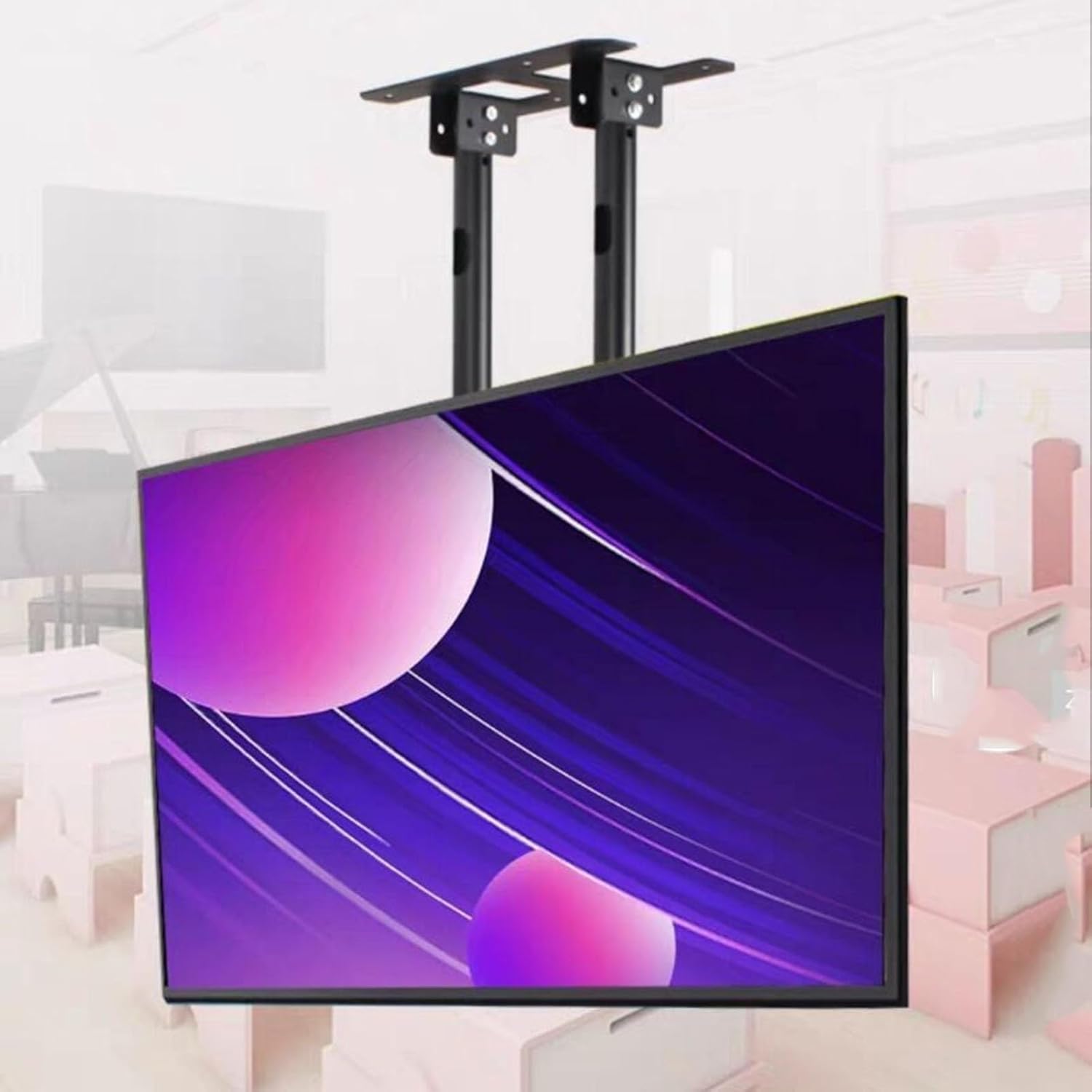 Monitor Mount,tv Wall Mount, Adjustable TV Mount Bracket, Ceiling TV Mount, 2 Post Single Screen TV Mount, Tilt TV Mount for 60-120 Inch TVs, Ceiling Mount, Max(One Colo