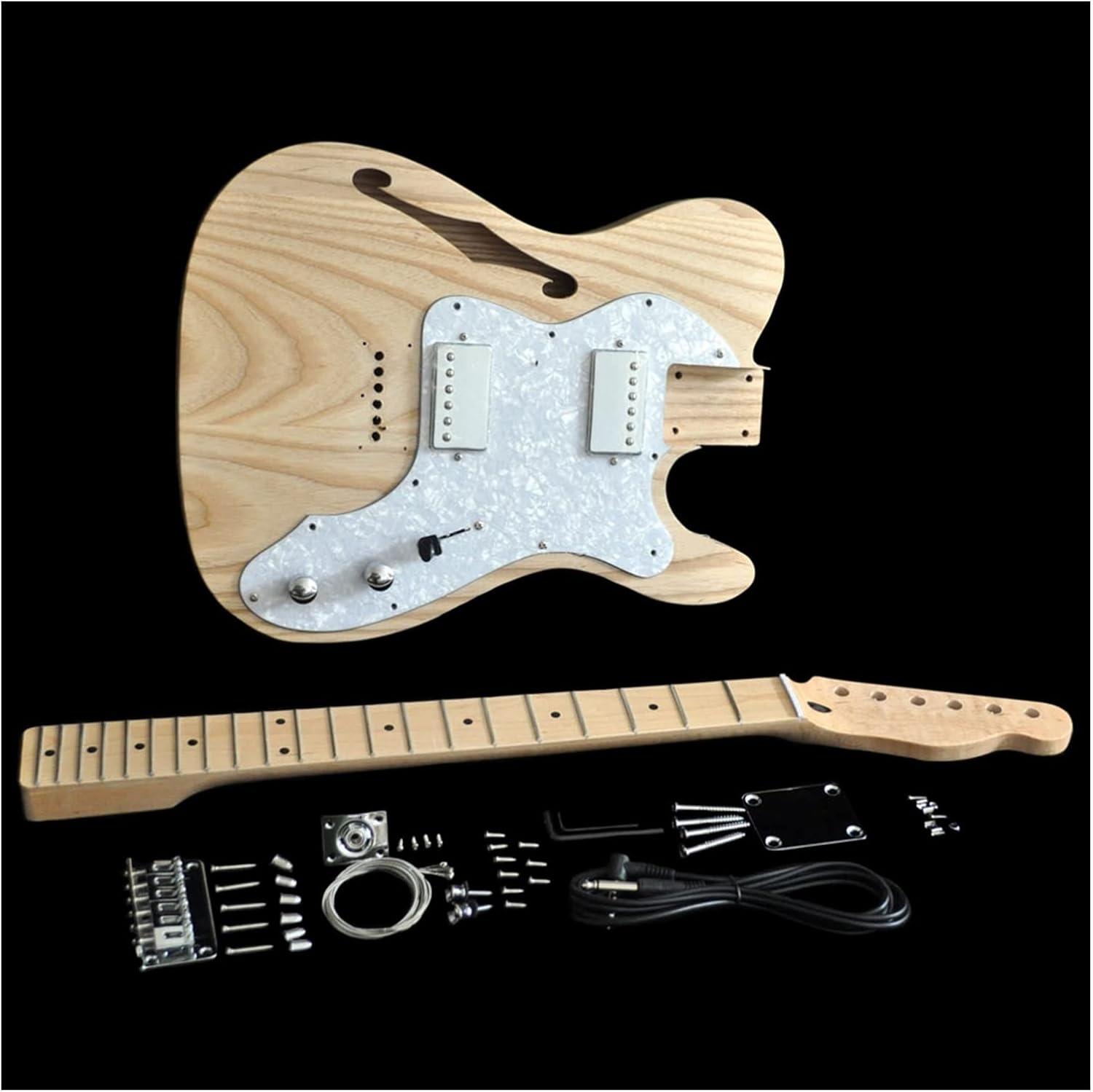 DIY Electric Guitar Kit Guitar Semi-Hollow Ash Body with F Holes Maple Neck 21 FretsTruss Rod Adjust DIY Guitar Kit