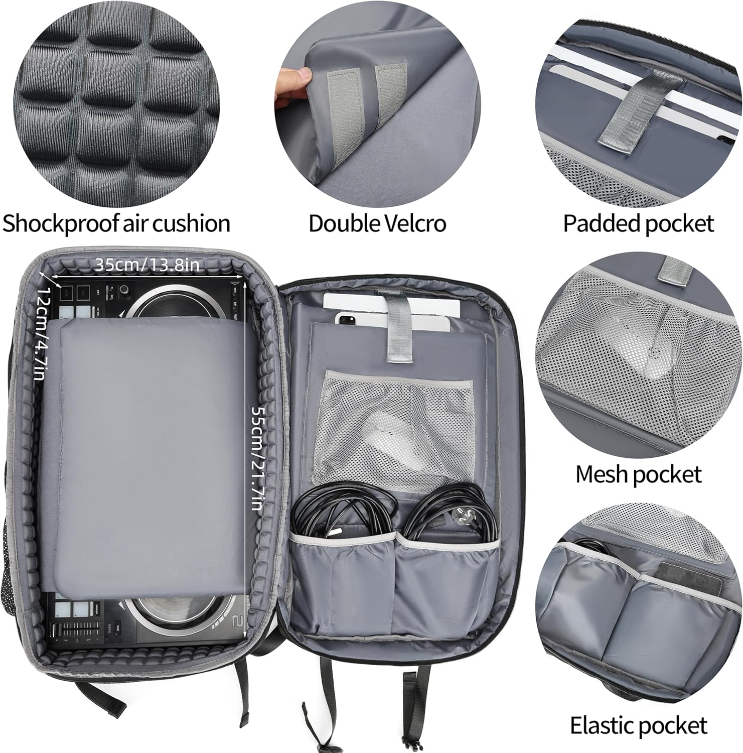 Rabjen DJ Backpack for Club Gigs, DJ Mixer Case Compatible with Pioneer DJ DDJ-REV1, DJ Controller, Novation Launchkey 37 Key Keyboard and More Equipment