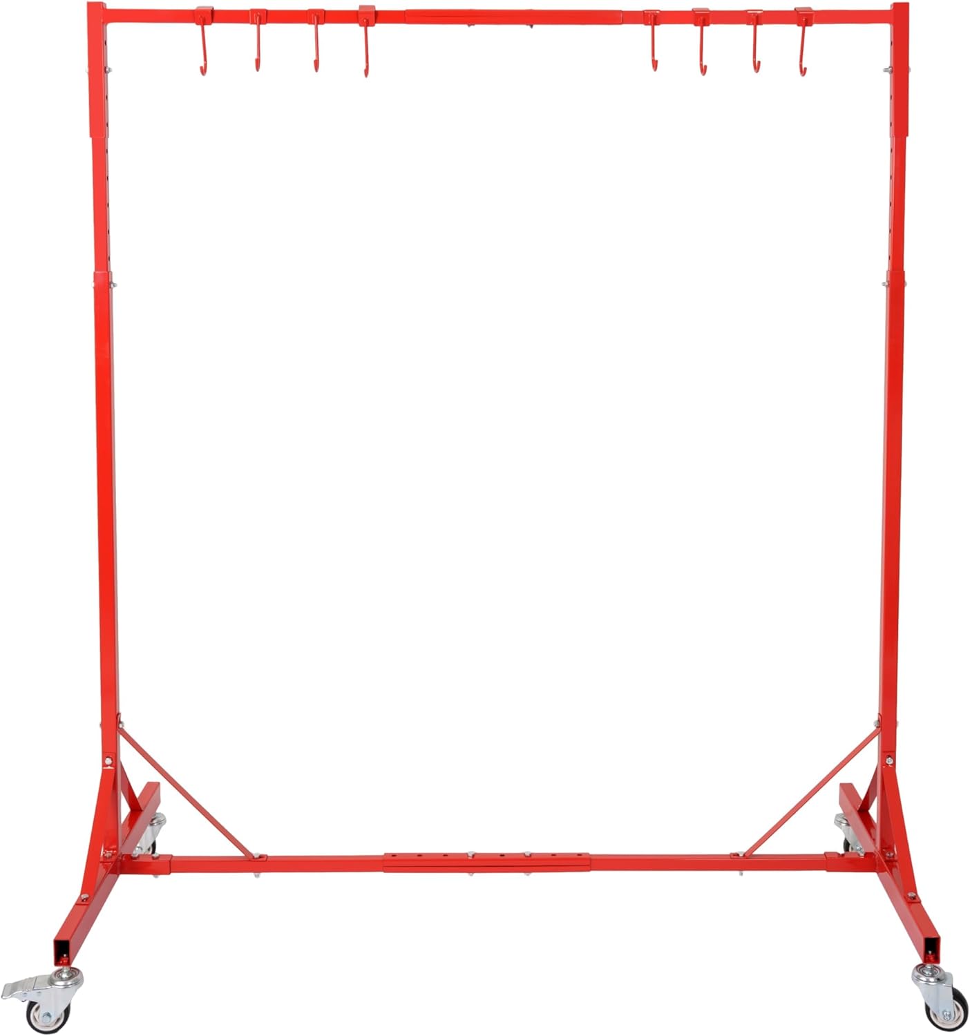 KUAFU 5ft-7ft Adjustable Paint Stand Automotive Painting Rack 8 Hooks Auto Body Stand for Painting Drying w/ 4 Swiveling Wheels Red
