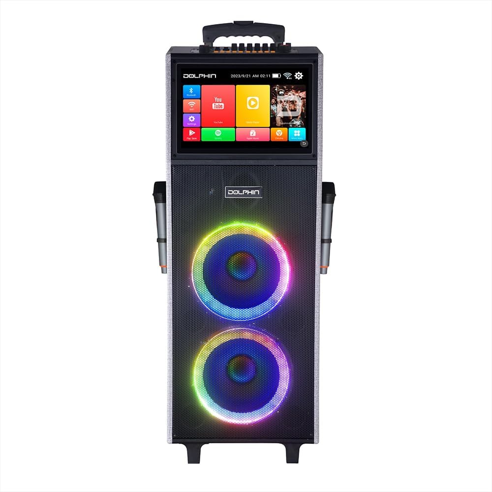 Dolphin KaraokeBox 2100R Rechargeable Karaoke Machine – 2 Wireless Mics, 14