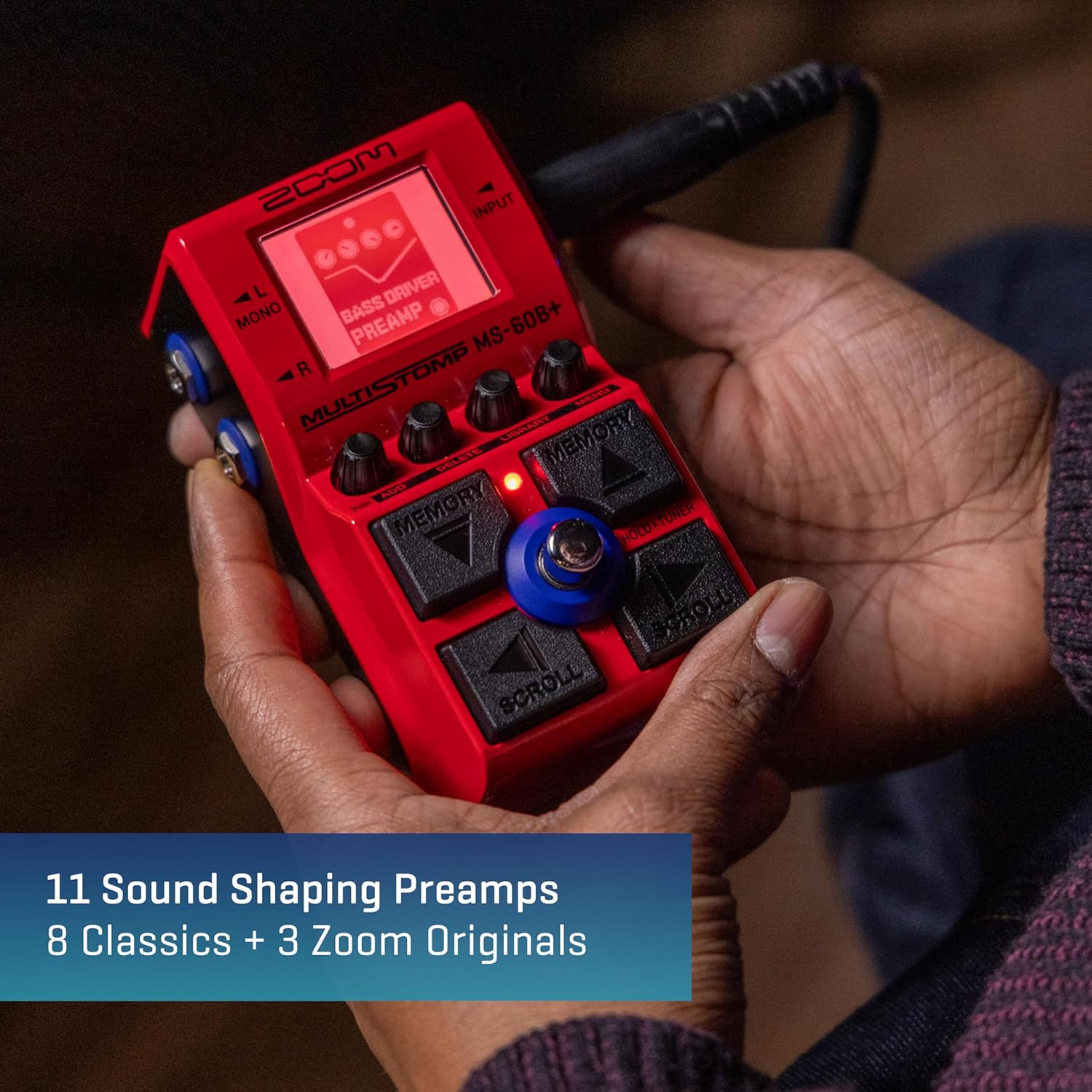 Zoom MS-60B+ MultiStomp Bass Effects Pedal with 95+ Effects Featuring Amp Models, Preamps, Chorus, Delays, Reverbs, Filters, Stereo Effects, Effect Chaining, Single Stompbox, Tuner, & Battery Powered