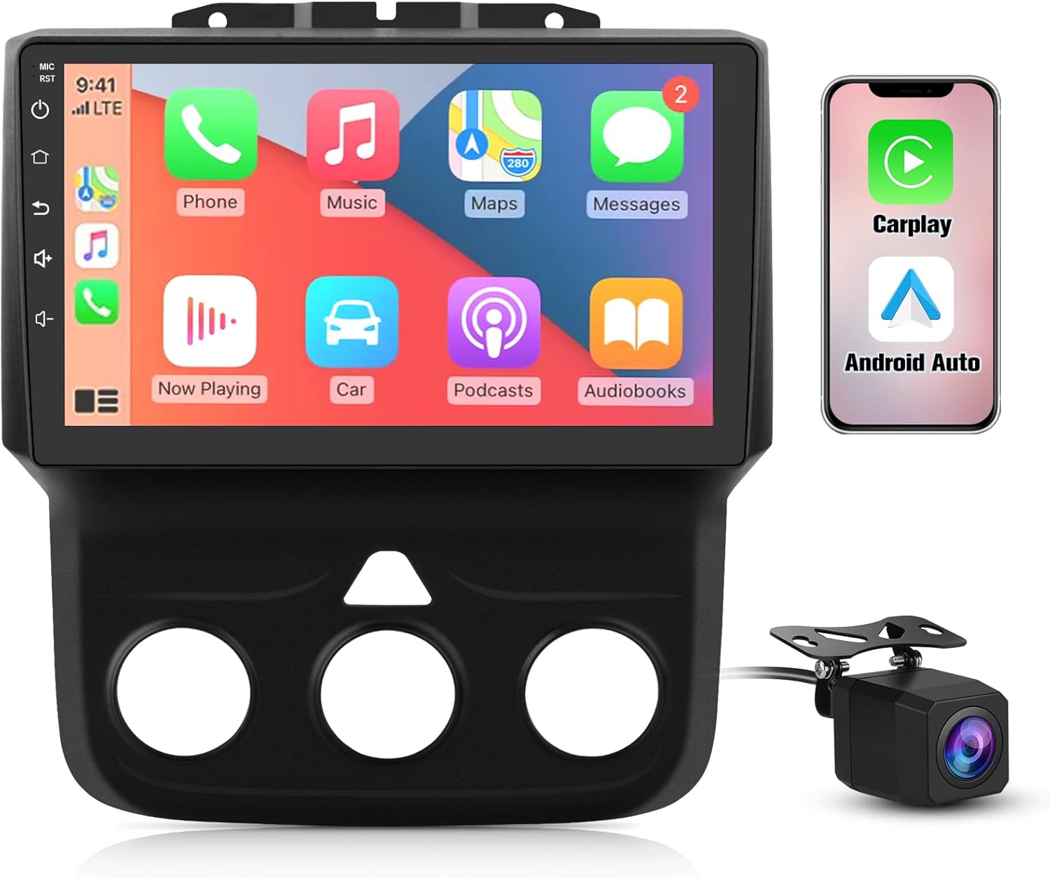 Junsun 4 Core 64GB ROM Car Radio Stereo for Dodge RAM 1500 2500 3500 2013 2014 2015 2016 2017 2018 with Android 13 Carplay Android Auto Bluetooth (Only fit Manual AC)