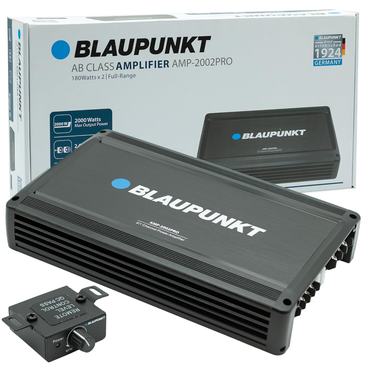 BLAUPUNKT AMP2002PRO Car Audio 2-Channel Full Range 2 Ohm Stable Amp Amplifier 2000 Watts Max | Slim and Compact