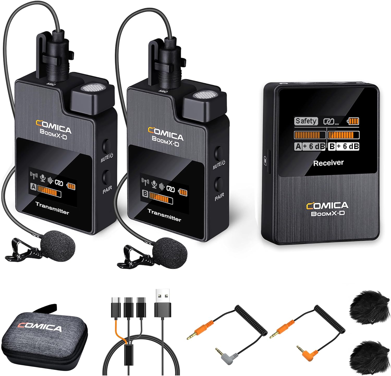 Comica BoomX-D2 - Wireless Microphone System for Cameras, Camcorders, Smartphones, Laptops, Compact Wireless Lavalier Lapel Microphone with Safety Audio Track, Noise Reduction, 328' Range, Low Latency