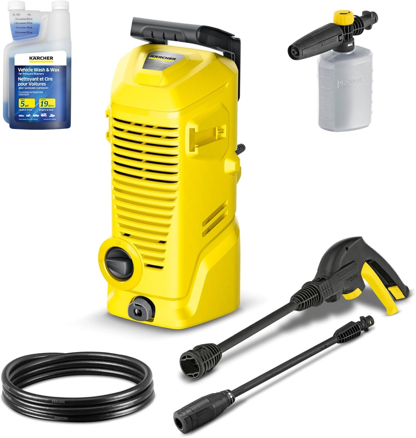 Kärcher K1 Pressure Washer Bundle – Max 2000 PSI, 1.45 GPM, Includes FJ6 Foam Nozzle & 1 Quart Car Wash & Wax Soap – Complete Car Wash Kit