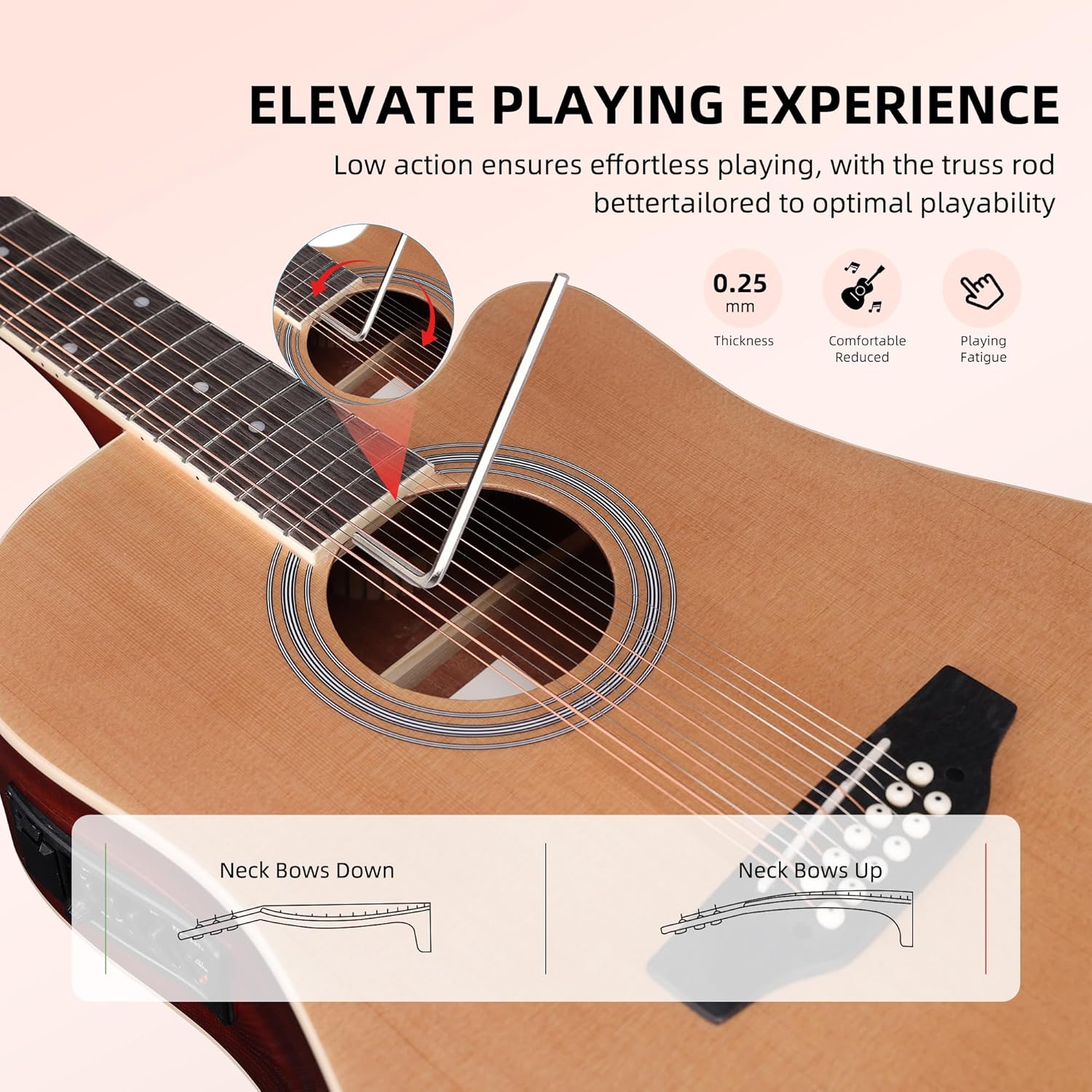 ADM Advanced 12 String Acoustic Electric Guitar, Full Size 42