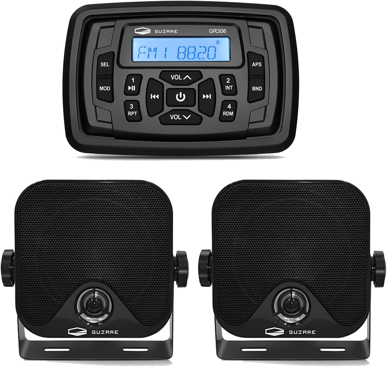 Bluetooth Car FM Radio Marine Stereo Receiver Compatible with 4 Inches Waterproof Marine Speakers for Golf Cart UTV ATV Motorcycle Boat Heavyduty Powersports Car Vehicles