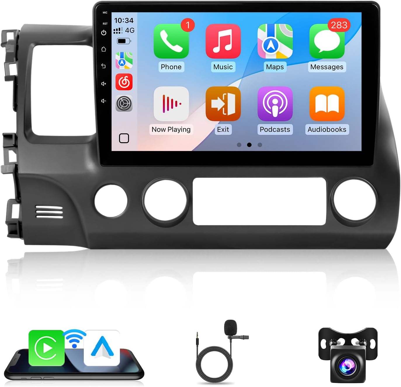 Android Car Stereo for Honda Civic 2006 2007 2008 2009 2010 2011 Wireless CarPlay Android Auto, 10.1” IPS Touch Screen for Civic Car Radio in-Dash GPS Navigation Bluetooth WiFi SWC Camrea 2+32G