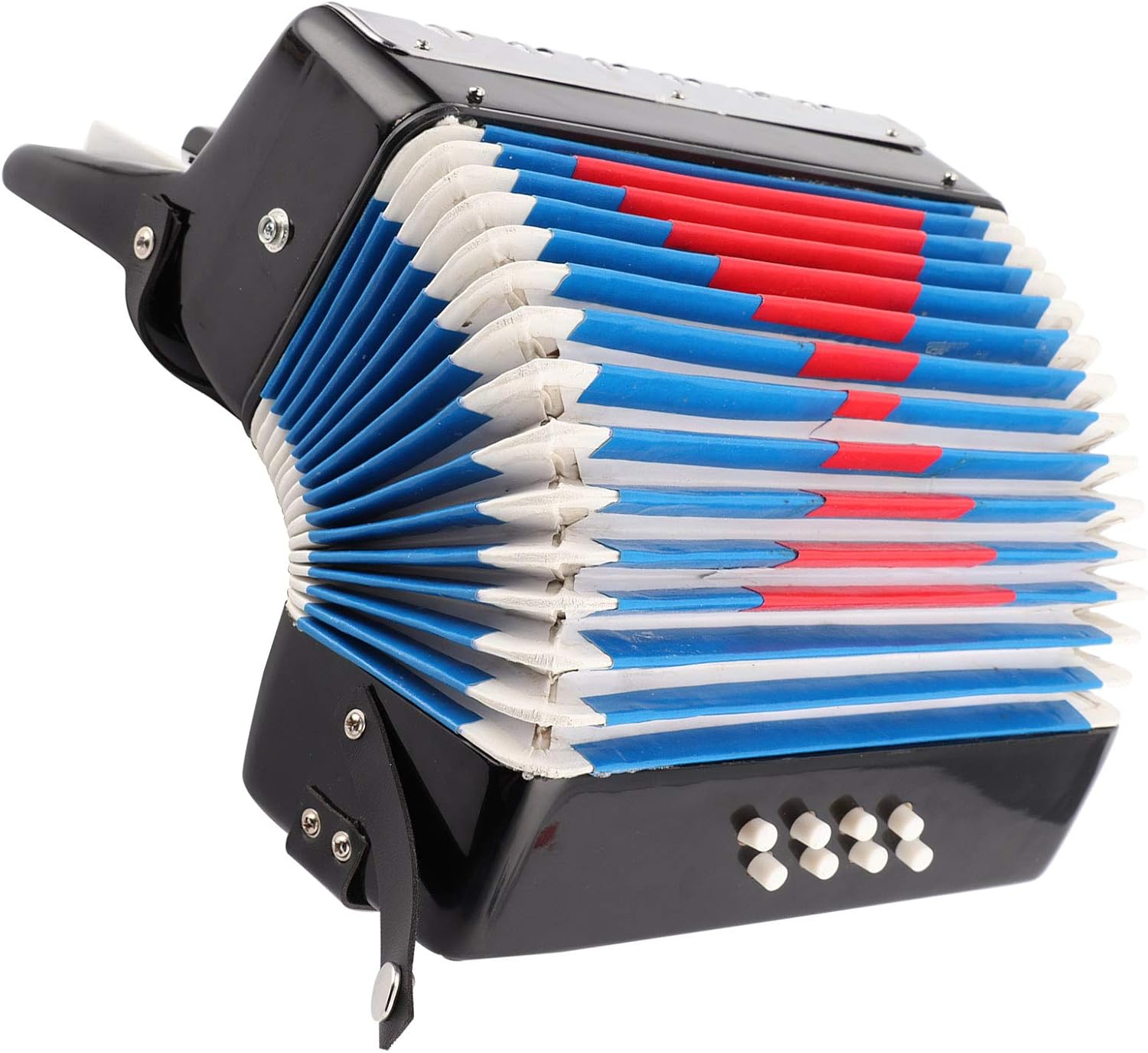 Eujgoov Accordion Musical Piano Keyboard Rhythm Training Spring Instrument 17 Key 8 Bass Black